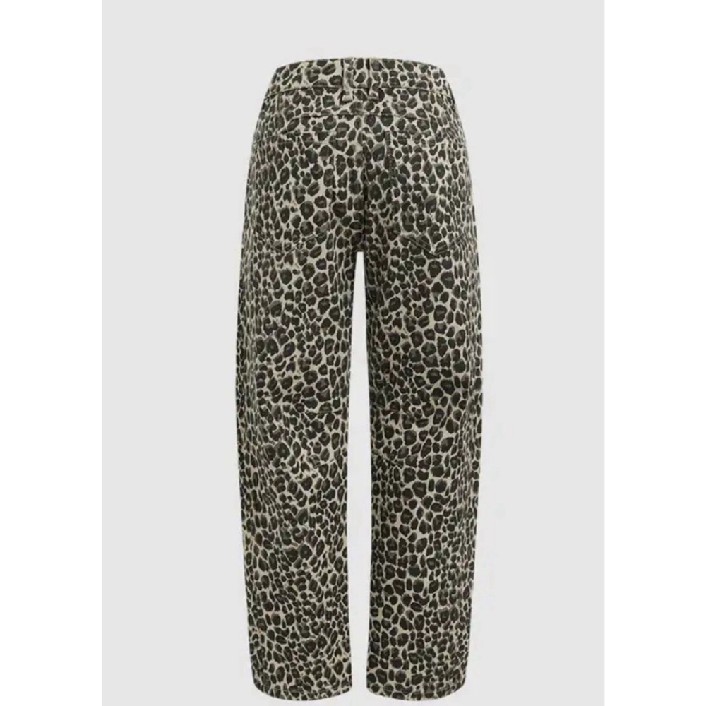 Y2K Leopard Print Seam Detail Mid Rise Barrel Leg Pants FLAMINGALS L - Picture 7 of 11